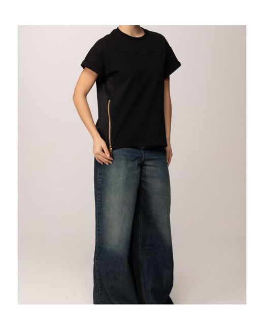 Elisabetta Franchi Black Zip-Detail T-Shirt