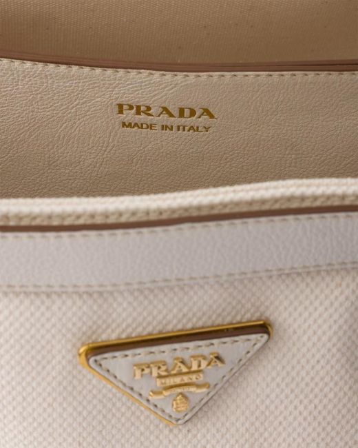 Prada Natural Logo-Plaque Medium Top Handle Bag