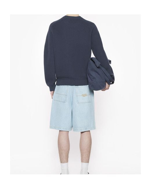 Maison Kitsuné Blue Maison Kitsuné Logo Embroidered Knit Jumper for men