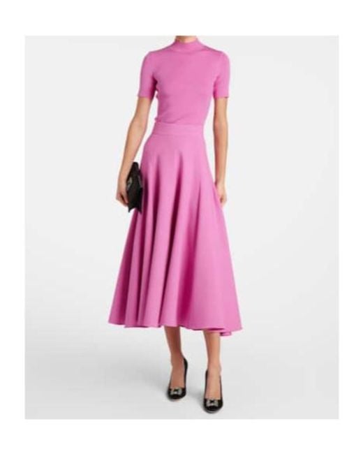 Oscar de la Renta Pink High-Rise Wool-Blend Midi Skirt