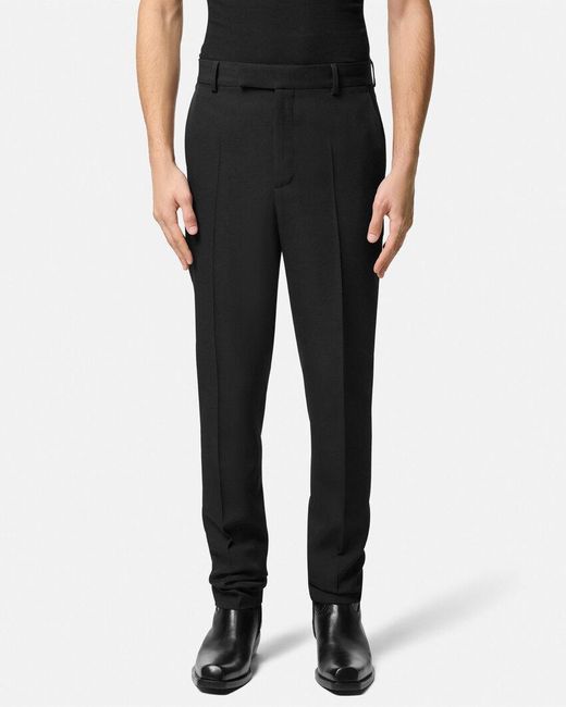 Versace Black Logo-Appliqué Tailored Trousers for men