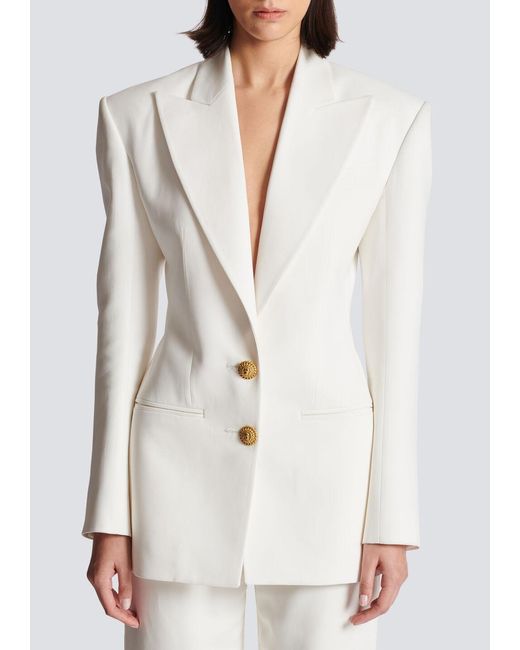 Balmain White Single-Breasted Straight Hem Blazer