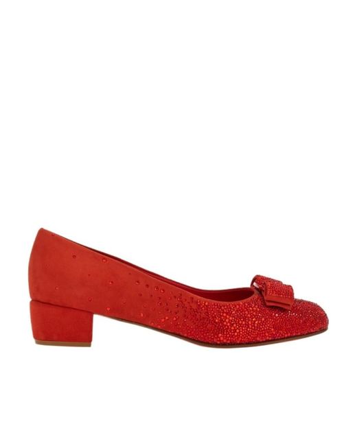 Ferragamo Red Vara Bow Embellished Pumps