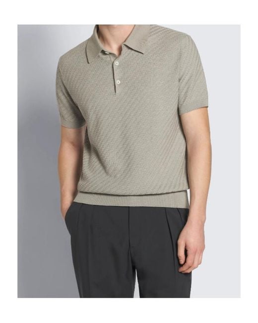 Brioni Gray Woven Pattern Knitted Polo Shirt for men