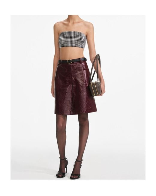 Self-Portrait Red Belted Leather Mini Skirt