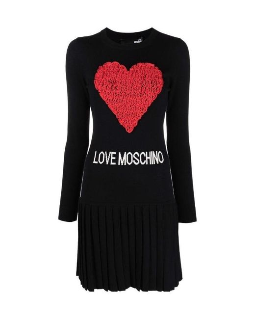 Moschino Black Tulle-Heart Logo Knit Dress