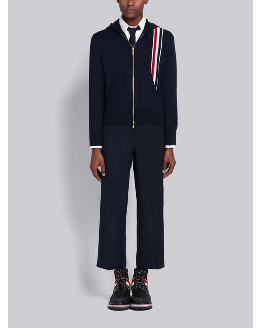 Thom Browne Blue Intarsia Stripe Hoodie for men