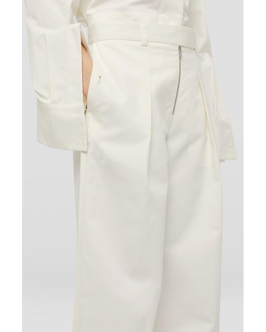Jil Sander White Wide Leg Pleated Pants
