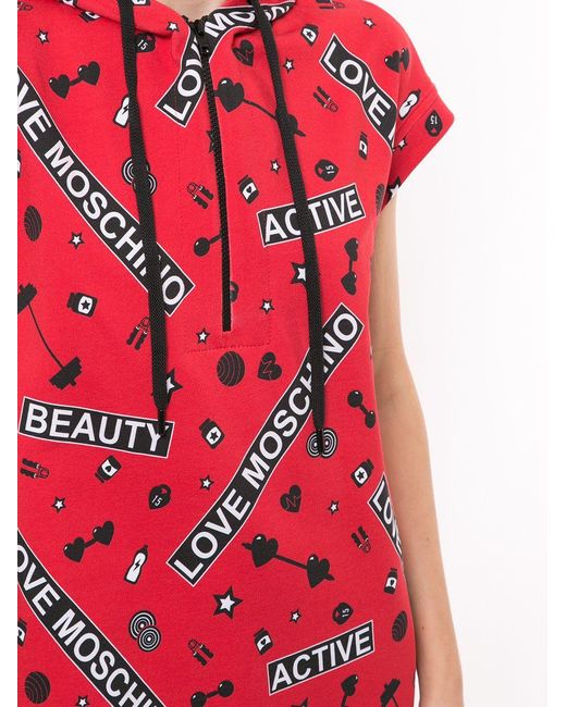 Moschino Red Classic Printed Hooded Dress