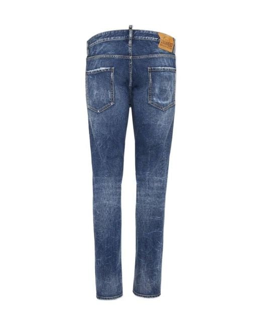 DSquared² Blue Straight-Leg Distressed Skinny Jeans for men