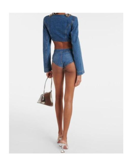 Area Blue Embellished Cropped Denim Jacket