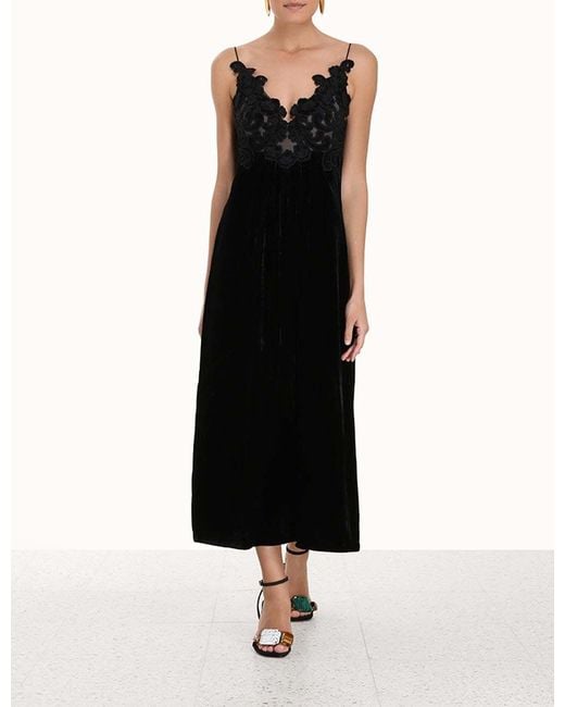 Zimmermann Black Floral-Embellished Velvet A-Line Dress