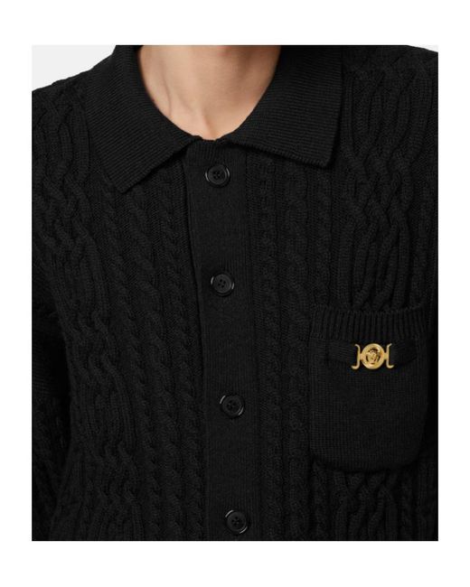Versace Black Mixed-Stitch Knitted Cardigan for men