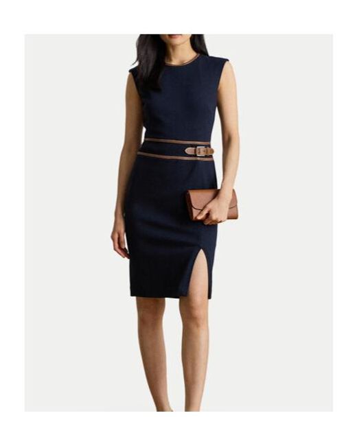 Ralph Lauren Blue Lauren Cap Sleeved Belted Sheath Dress