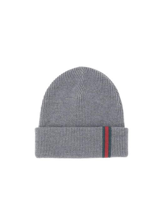 Gucci Gray Web Detailed Knitted Beanie for men