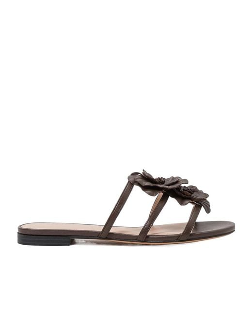 Twinset Brown Floral-Strap Flat Sandals