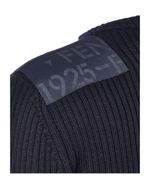 Fendi Blue Wool Ribbed Jumper for men