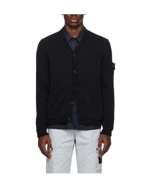 Stone Island Black Logo Medallion Knitted Cardigan for men