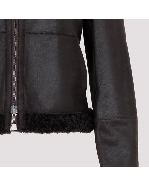 Akris Black Shearling-Collar Leather Jacket