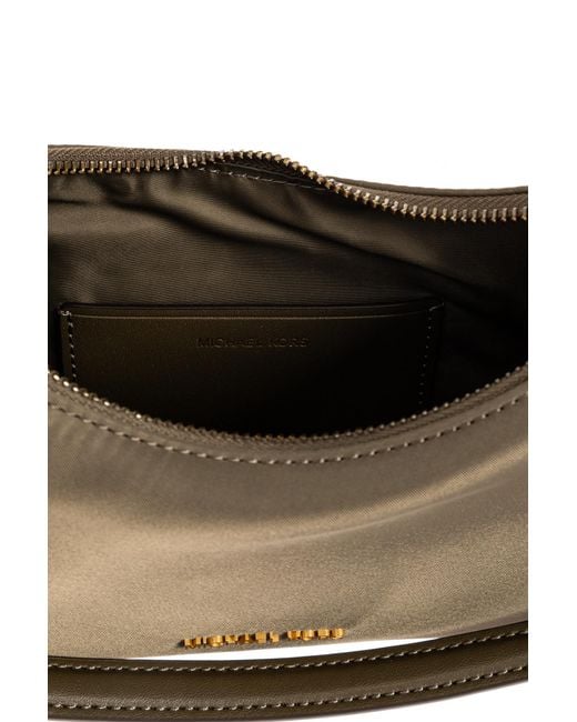 Michael Kors Brown Floral-Applique Chain-Link Shoulder Bag
