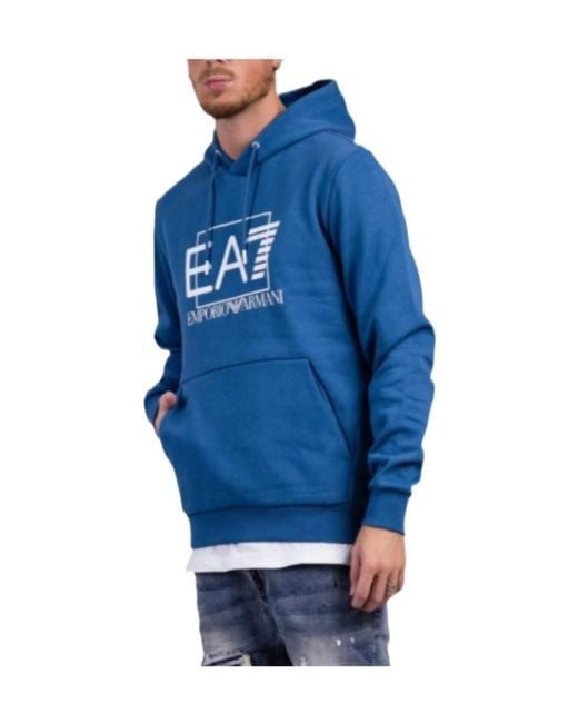 EA7 Blue Logo Hooded Sweater for men