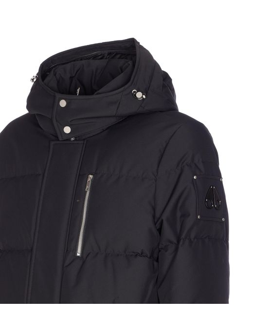 Moose Knuckles Blue Logo Plaque Hooded Puffer Jacket for men