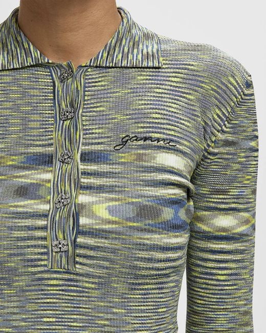 Ganni Green Spacedyed Knit Polo Top