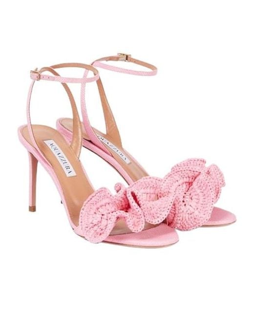 Aquazzura Pink Raffia Sandals