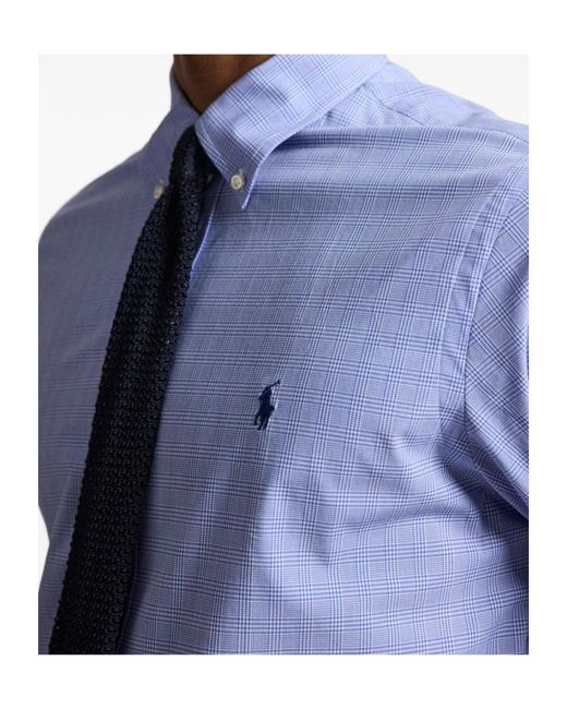 Polo Ralph Lauren Blue Checked-Pattern Logo-Embroidered Shirt for men