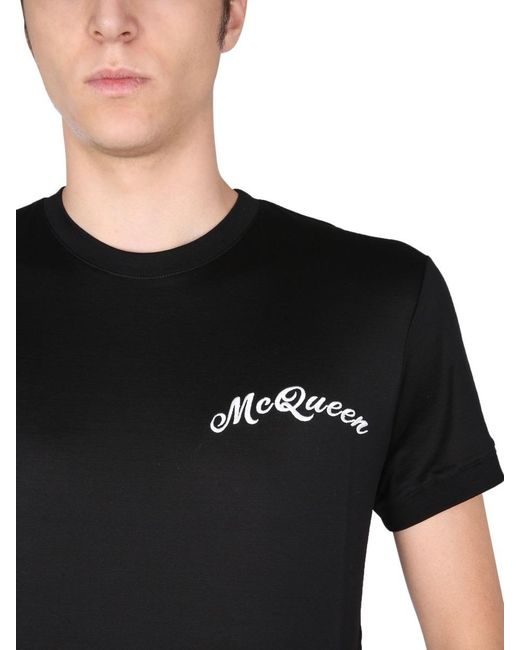 McQueen Black Logo Embroidered T-Shirt for men