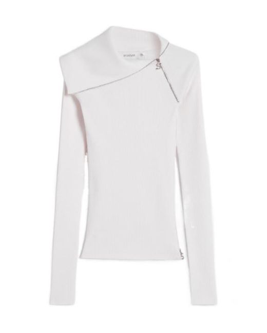 Sportmax White Pinna Zip-Detailed Jumper