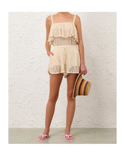 Zimmermann Natural Mahon Ruffled Pointelle-Knit Top