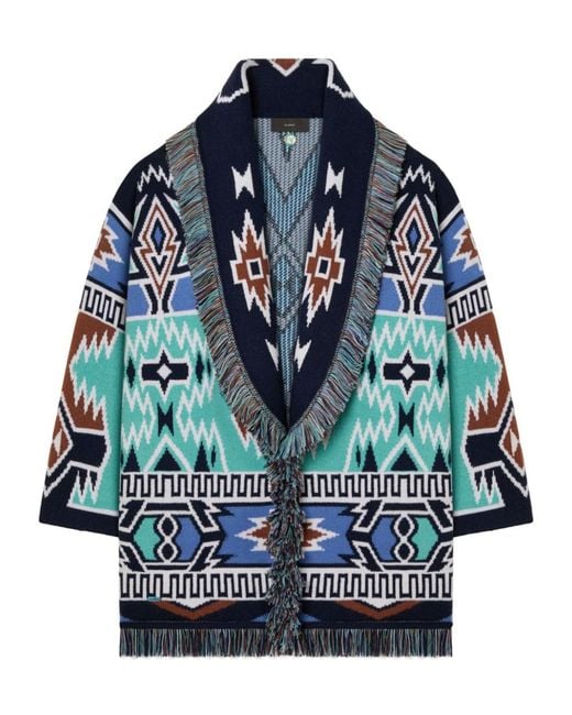 Alanui Blue Fringe Detailed Belted Cardigan