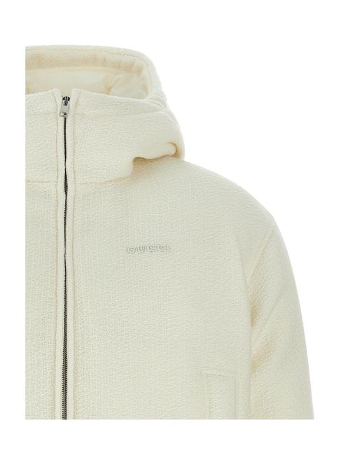 Gucci White Logo Lettering Bouclé Jacket