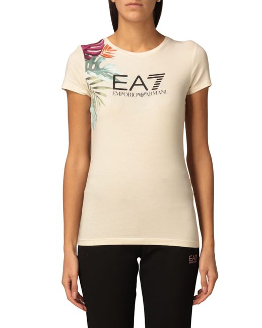 EA7 Natural Round-Necked Logo T-Shirt