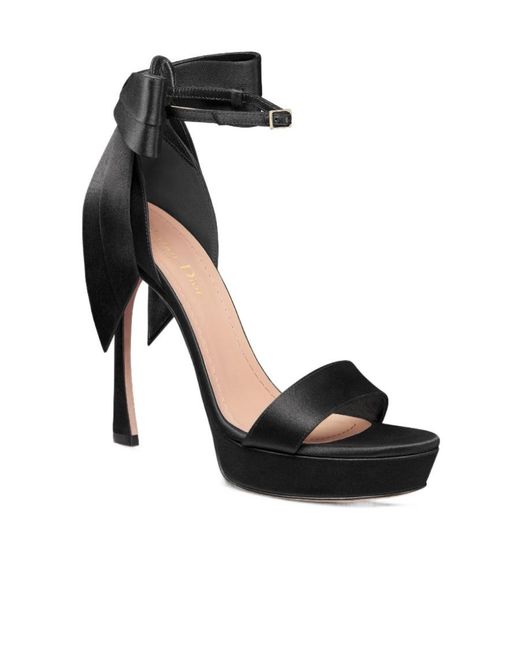 Dior Black Christian Bow-Detail Satin Platform Sandals