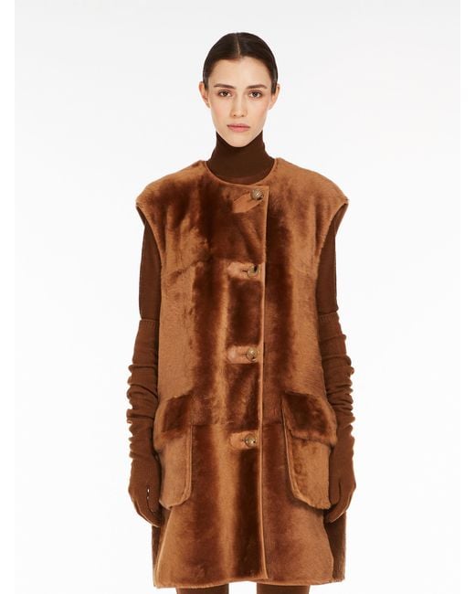 Max Mara Brown Buttoned Sleeveless Coat