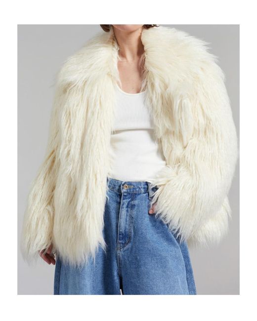 Frankie Shop White Liza Short Faux Fur Coat
