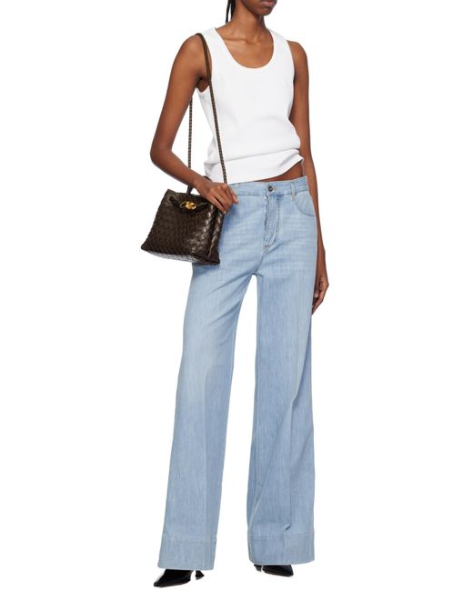 Bottega Veneta Blue Logo Patch Wide Leg Jeans
