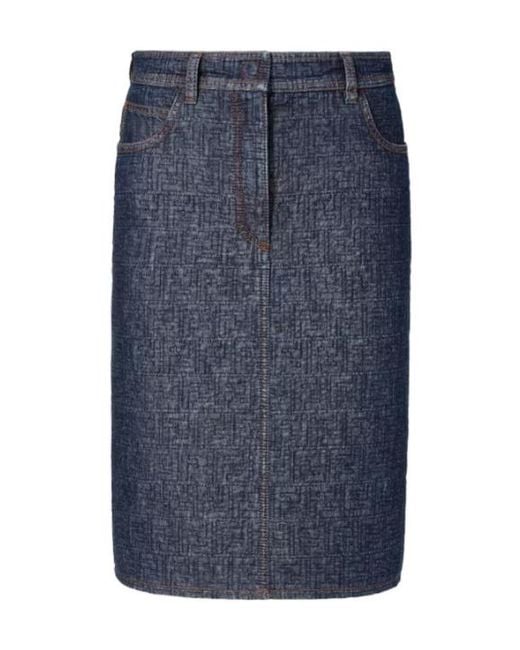 Fendi Blue Ff Jacquard Denim Midi Skirt