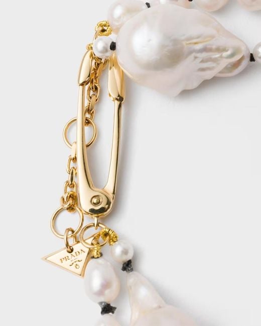 Prada White Pearl And Safety-Pin Anklet
