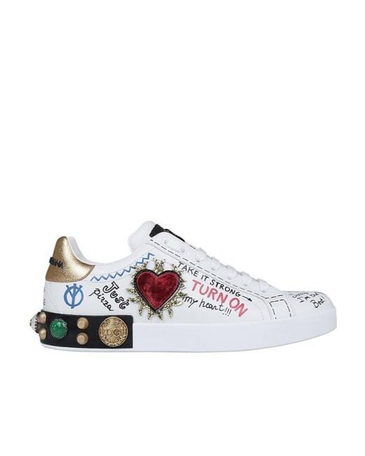 Dolce & Gabbana White Embellished Low Top Sneakers for men
