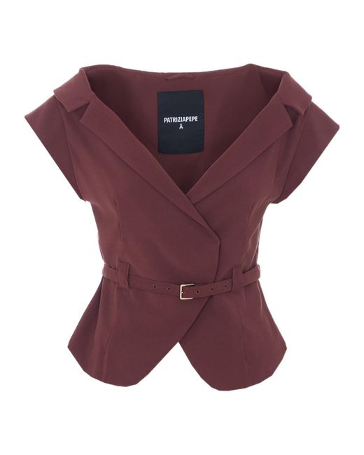 Patrizia Pepe Purple Belted Sleeveless Blazer