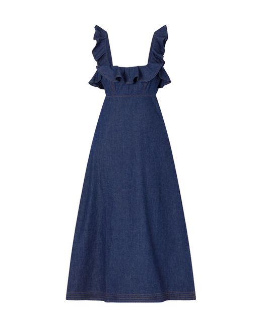 Zimmermann Blue Aster Ruffled Denim Dress