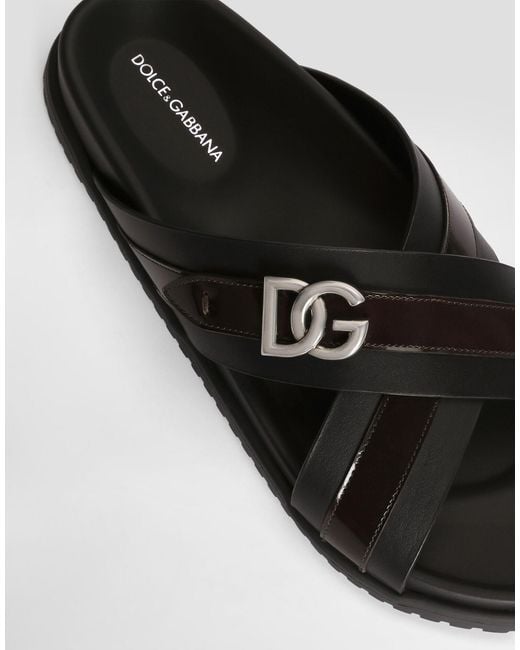 Dolce & Gabbana Brown Logo Plaque Slides for men