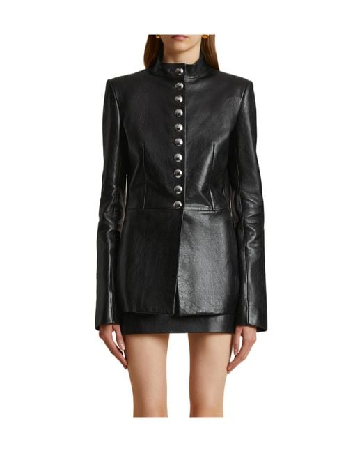 Khaite Black Standing Collar Leather Jacket