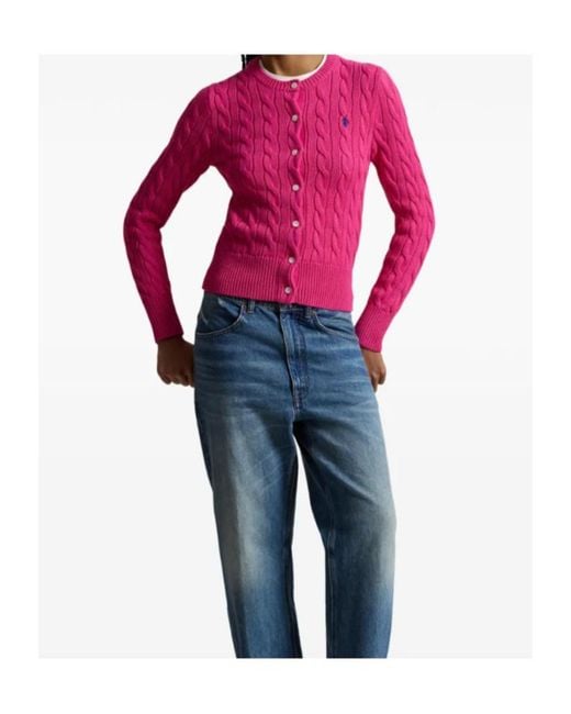 Ralph Lauren Pink Accent Cable-Knit Cardigan