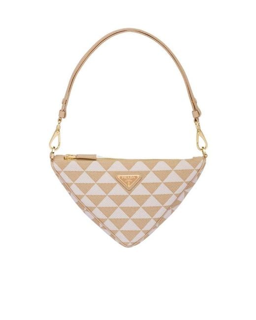 Prada White Logo-Triangle Embroidered Zipped Mini Shoulder Bag