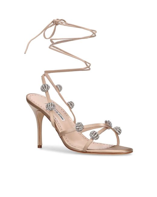 Manolo Blahnik Metallic Surround Ankle Strap High Heel Sandals