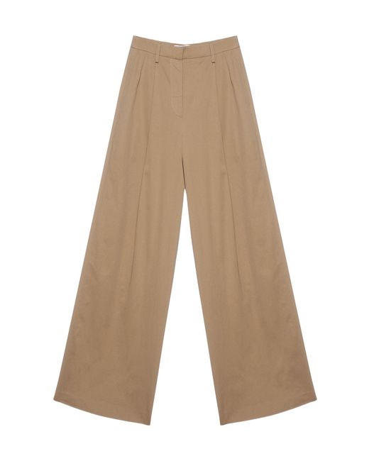 FRAME Natural Pleated Wide-Leg Trousers